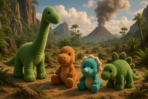 Décor préhistorique avec des peluches dinosaure