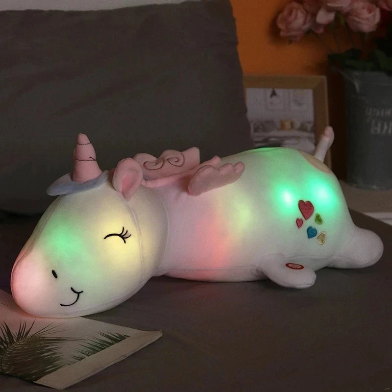 Peluche licorne blanche veilleuse lumineuse et magique