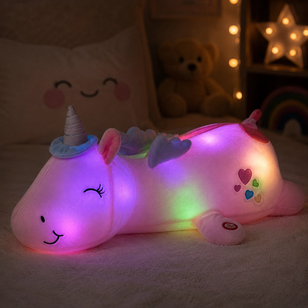 Peluche licorne rose veilleuse lumineuse et magique