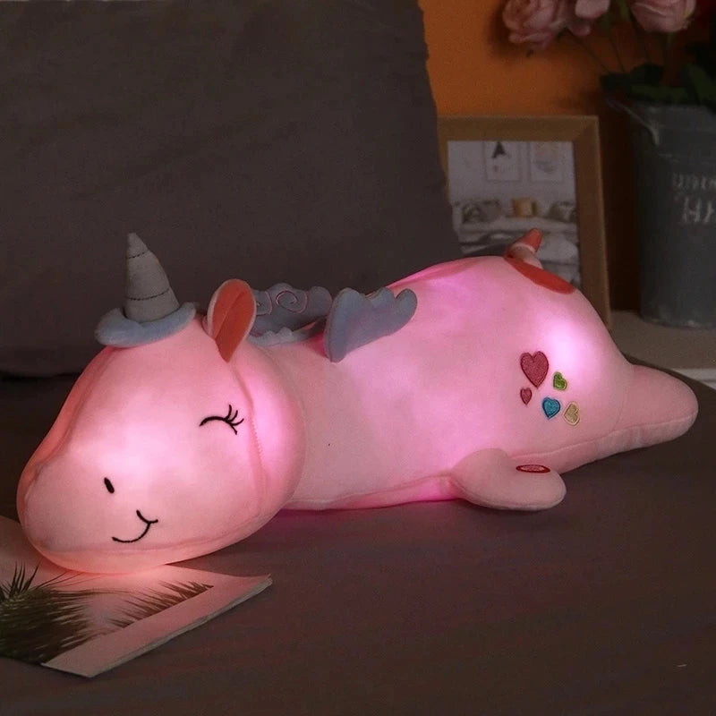 Peluche licorne rose veilleuse lumineuse et magique