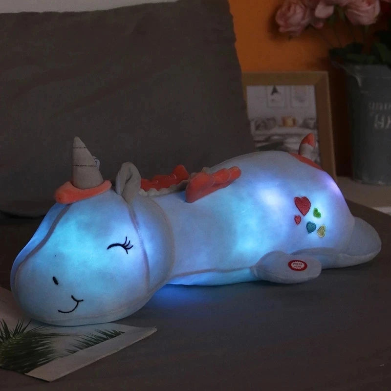 Peluche licorne bleu veilleuse lumineuse et magique
