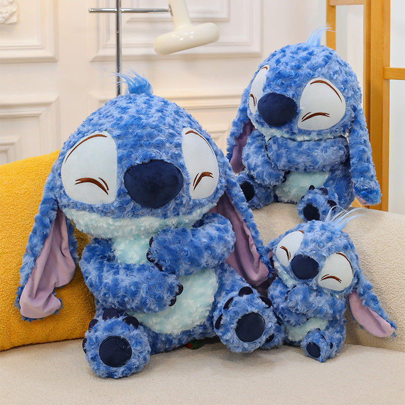 Peluche Stitch moelleuse bleu sourire endormi douce