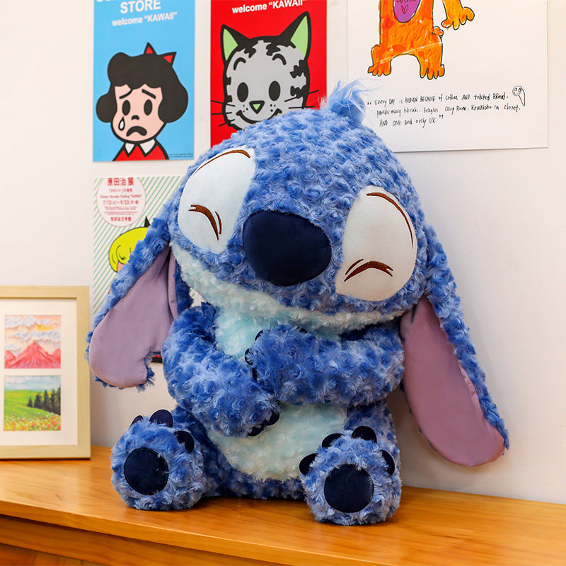 Peluche Stitch moelleuse bleu sourire endormi douce