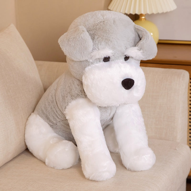 Peluche chien assis blanc et gris