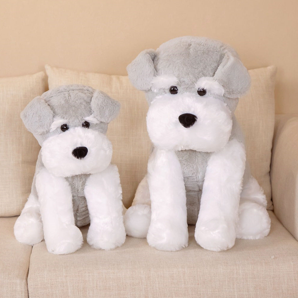 Peluche chien assis blanc et gris
