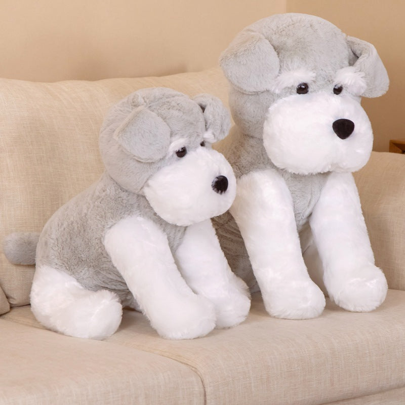 Peluche chien assis blanc et gris