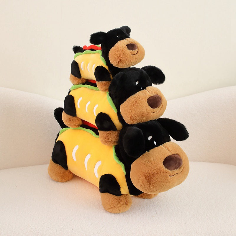 Peluche chien saucisse noir hot dog