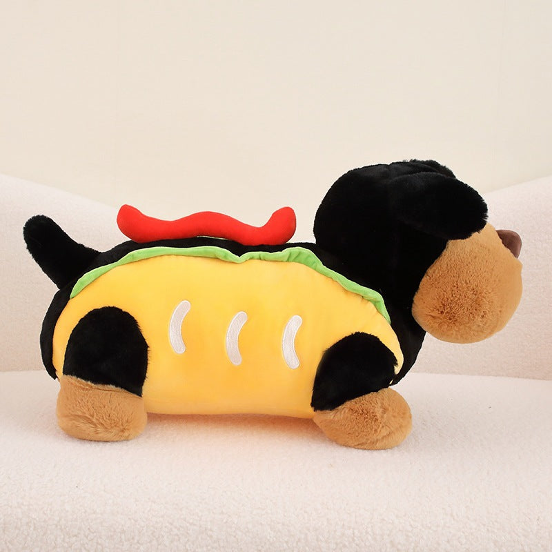 Peluche chien saucisse noir hot dog