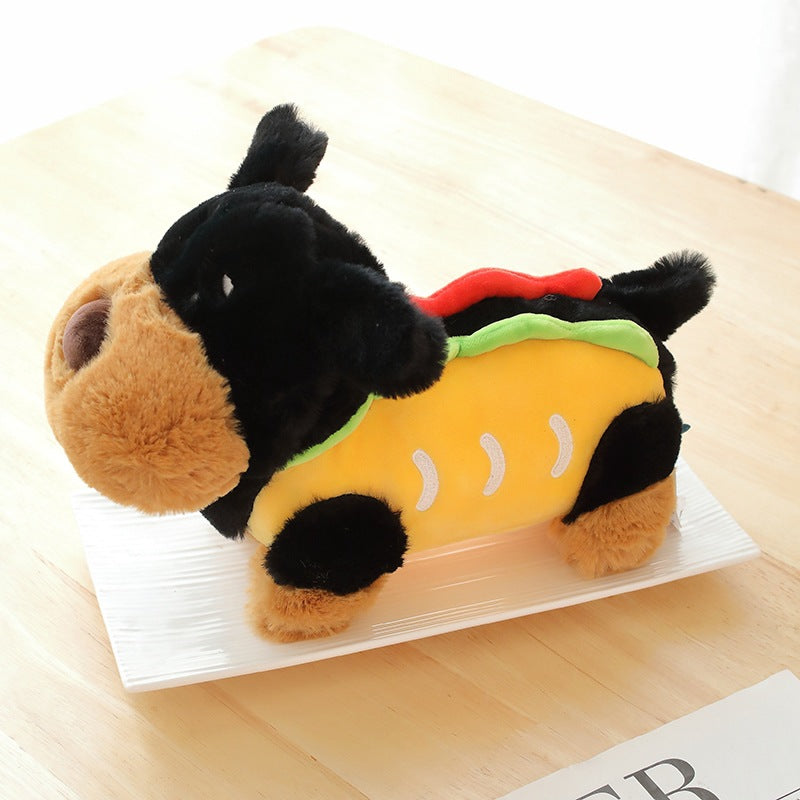 Peluche chien saucisse noir hot dog