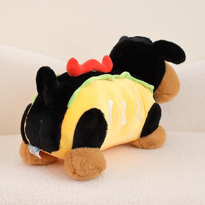 Peluche chien saucisse noir hot dog