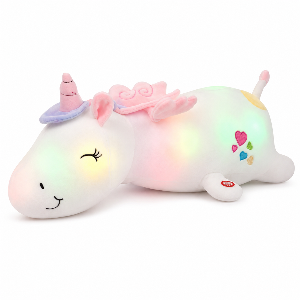 Peluche licorne blanche veilleuse lumineuse et magique