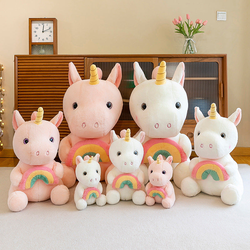 Peluche licorne arc-en-ciel douce avec corne doré