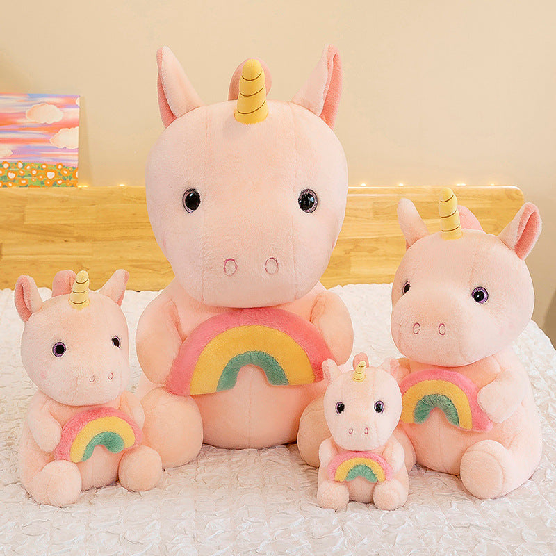 Peluche licorne arc-en-ciel douce avec corne doré