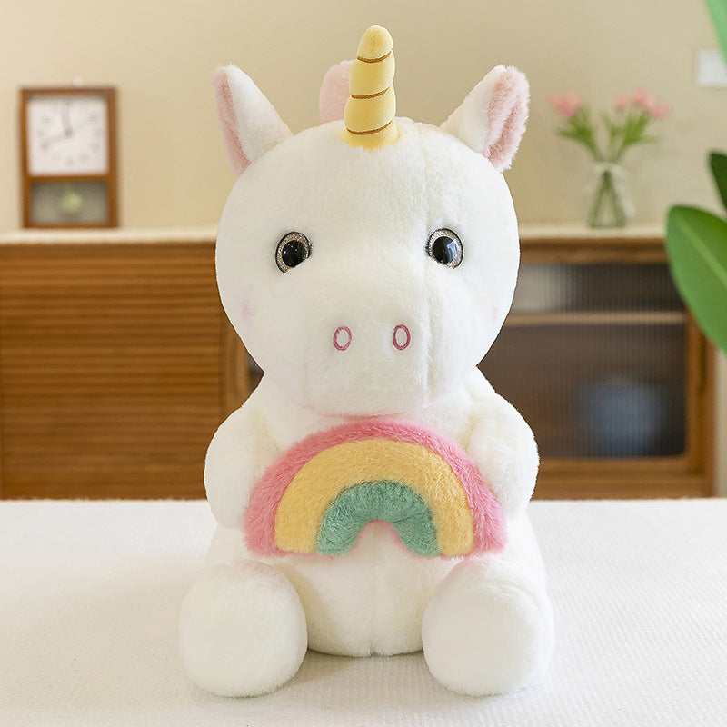 Peluche licorne arc-en-ciel douce avec corne doré