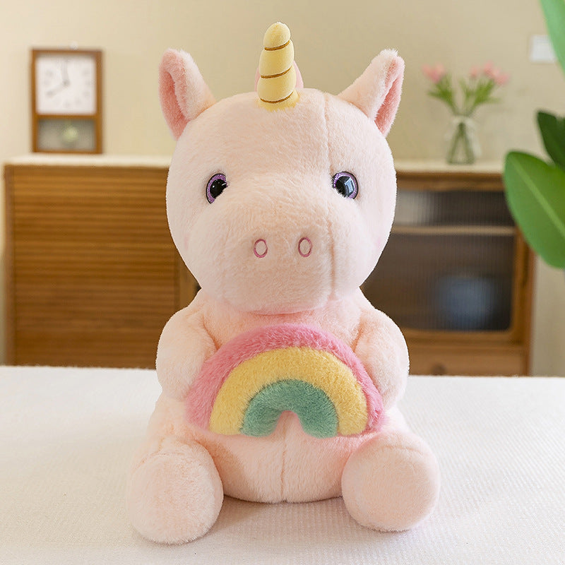 Peluche licorne arc-en-ciel douce avec corne doré