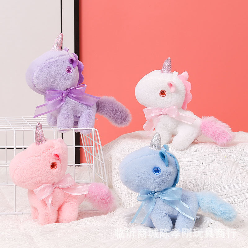 Peluche licorne miniature douce avec nœud et cornet pailleté