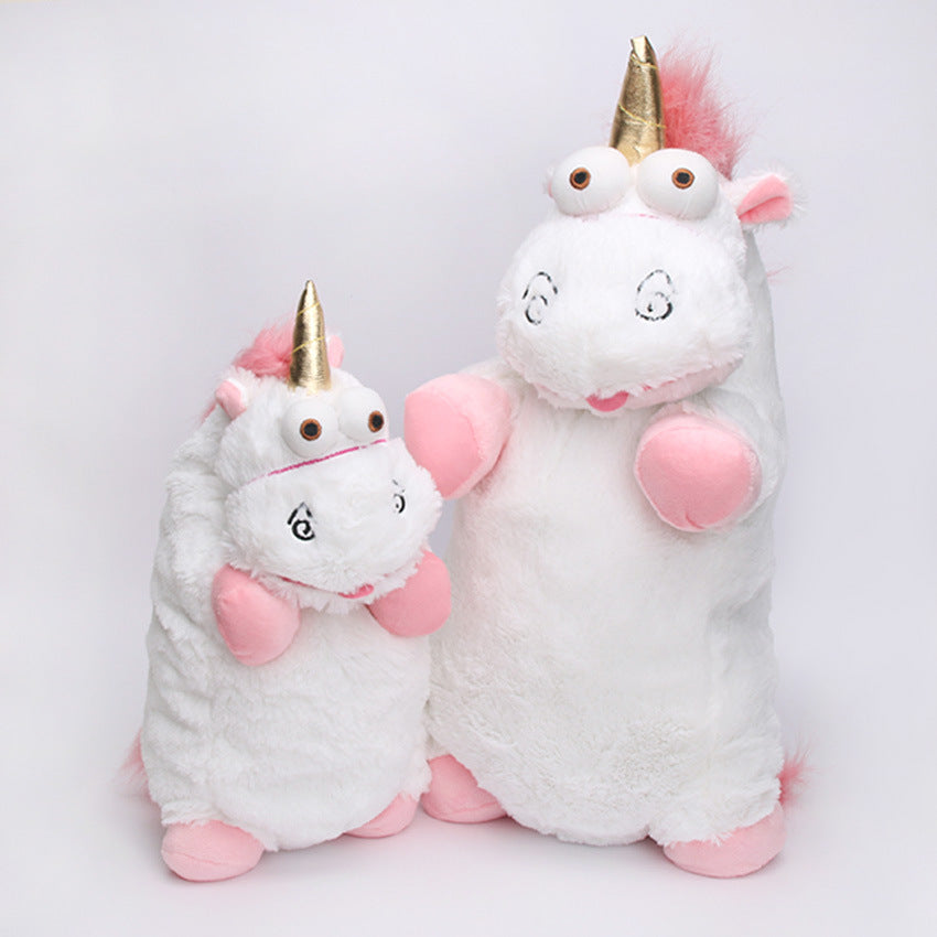Peluche licorne rigolote blanche rose et corne doré