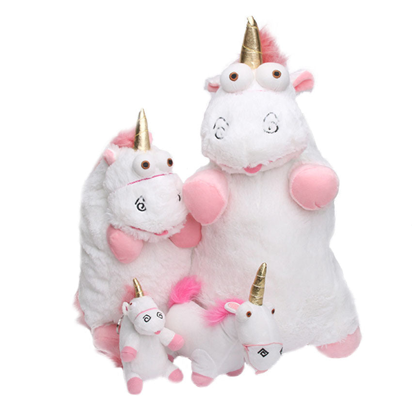 Peluche licorne rigolote blanche rose et corne doré