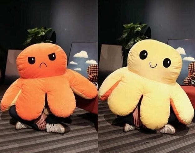 La pieuvre géante - peluche réversible 20cm / Orange/Jaune