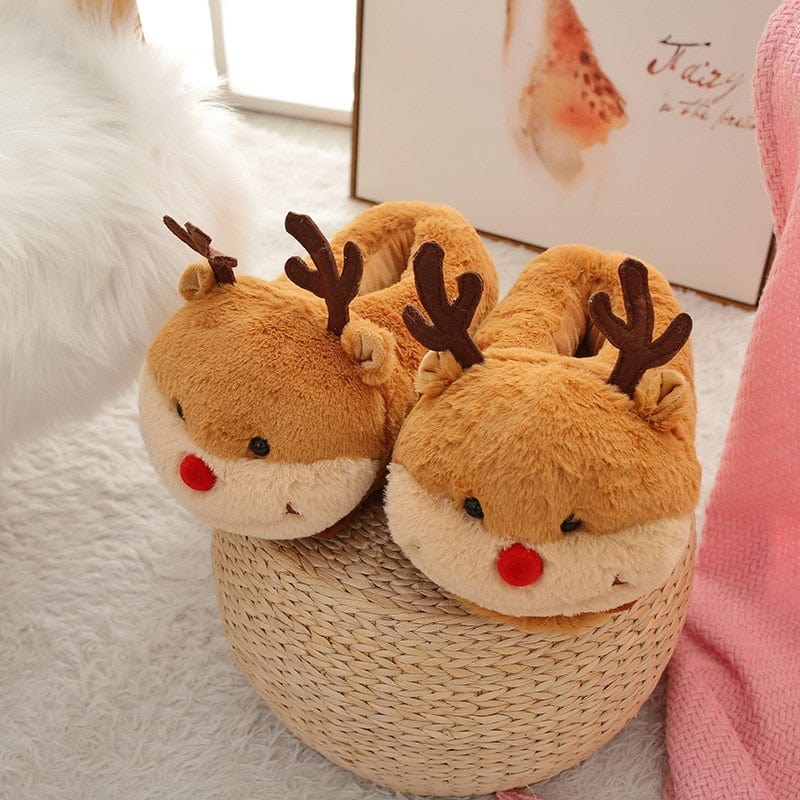 Le petit renne confortable - chausson en peluche
