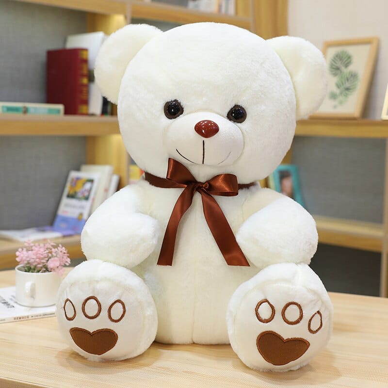 Ours en peluche coloré avec un petit nœud 35cm / Blanc nœud marron