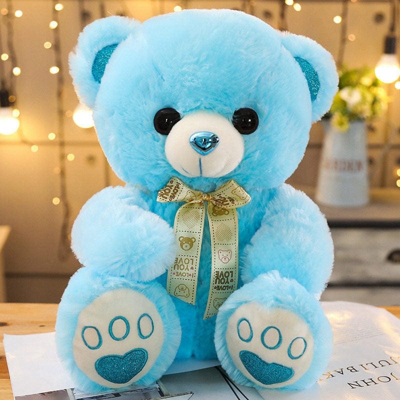 Ours en peluche coloré avec un petit nœud 35cm / Bleu