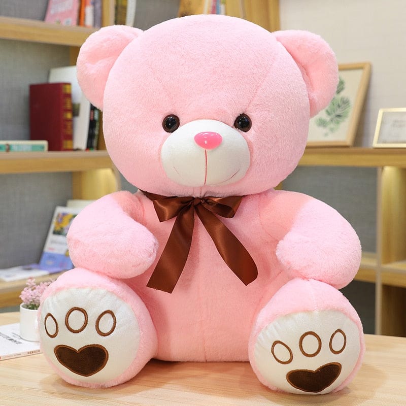 Ours en peluche coloré avec un petit nœud 35cm / Rose nœud marron