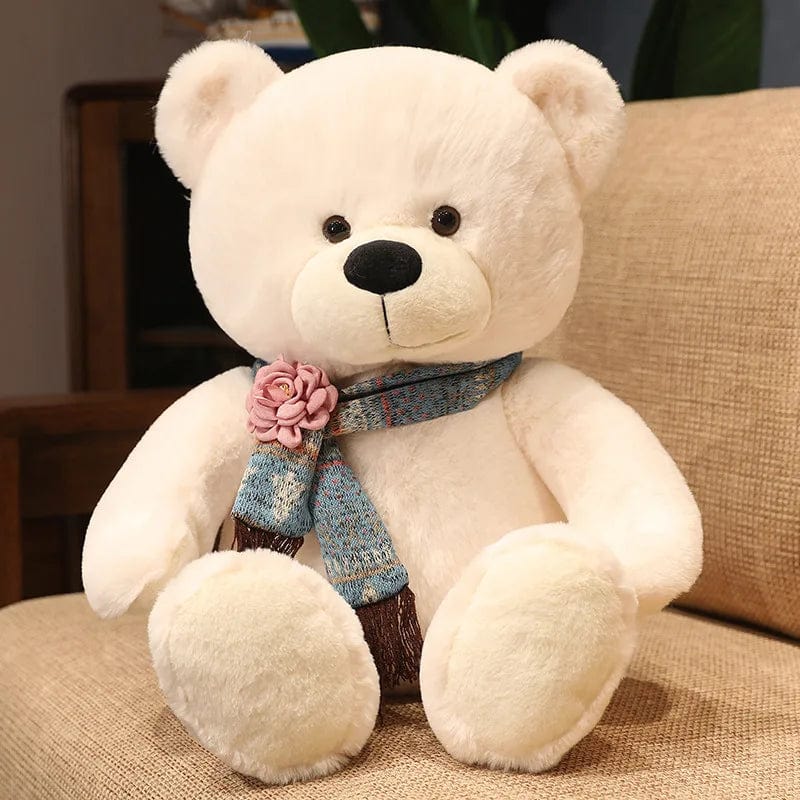 Ours en peluche géant brun avec son écharpe Blanc / 40cm
