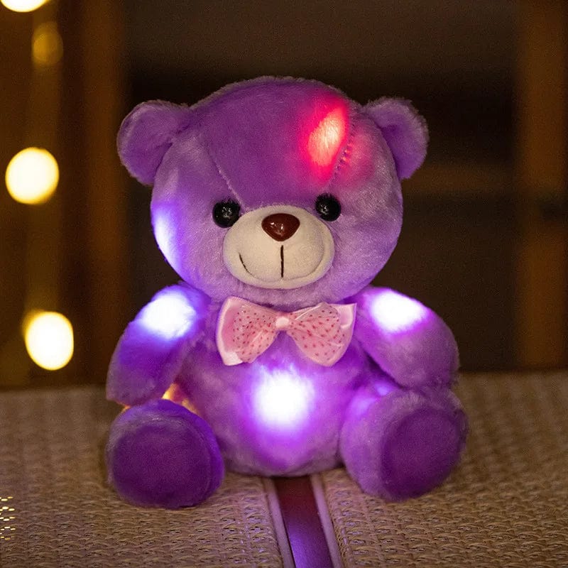 Ours en peluche lumineux avec un nœud de papillon Violet / 20cm