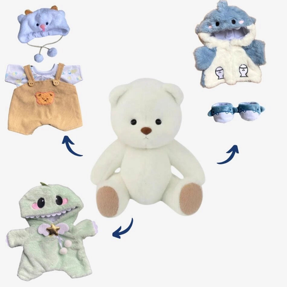 Ours en peluche déguisé en salopette marron