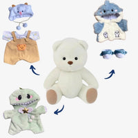 Ours en peluche déguisé en salopette marron