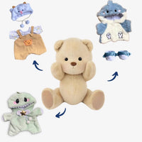 Ours en peluche déguisé en salopette marron
