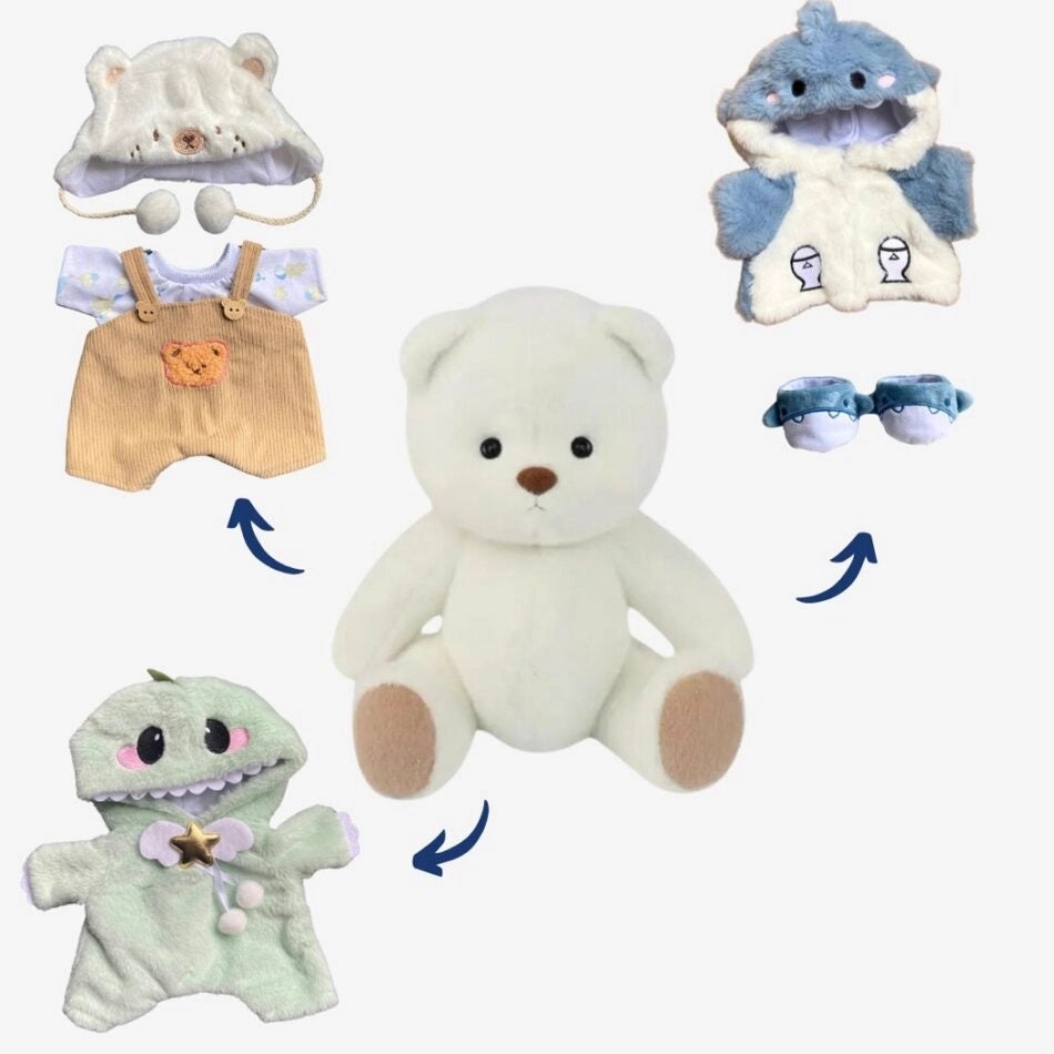 Ours en peluche déguisé en salopette marron