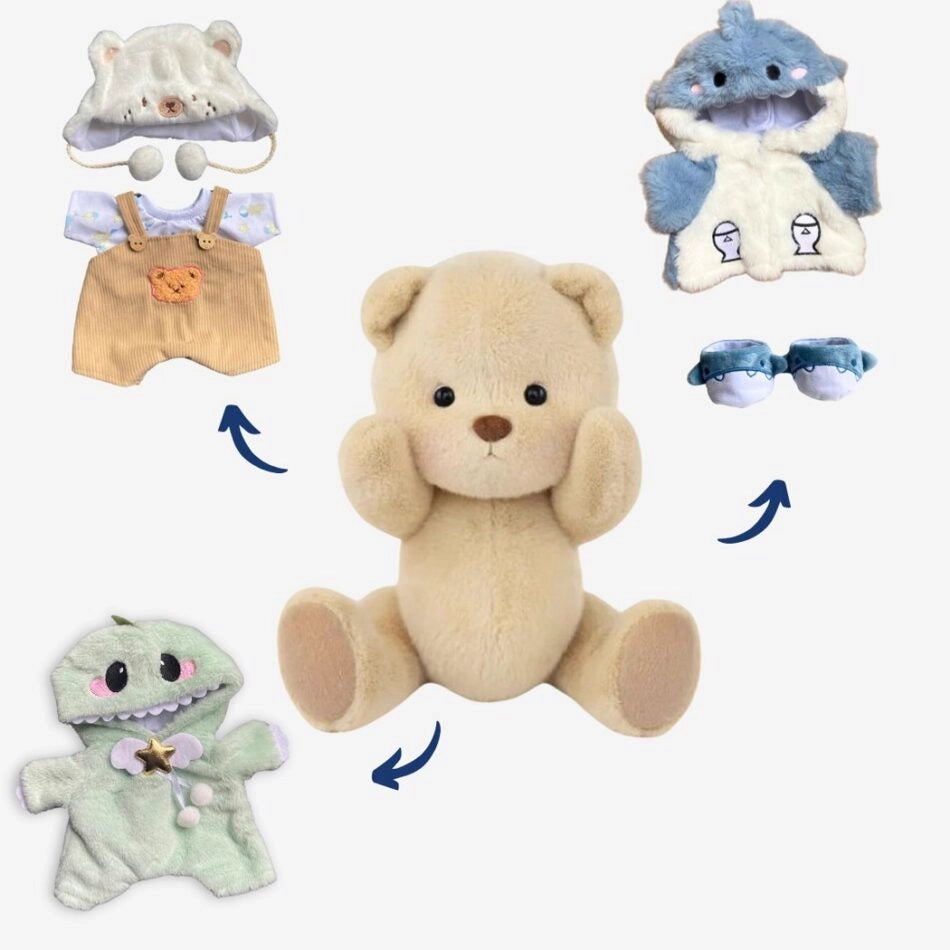 Ours en peluche déguisé en salopette marron