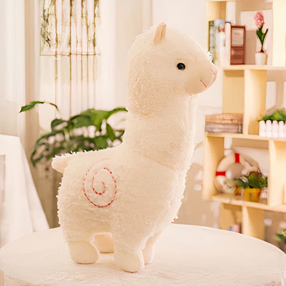 Peluche alpaga robe colorée doux et câlin enfant blanc La compagnie de la peluche