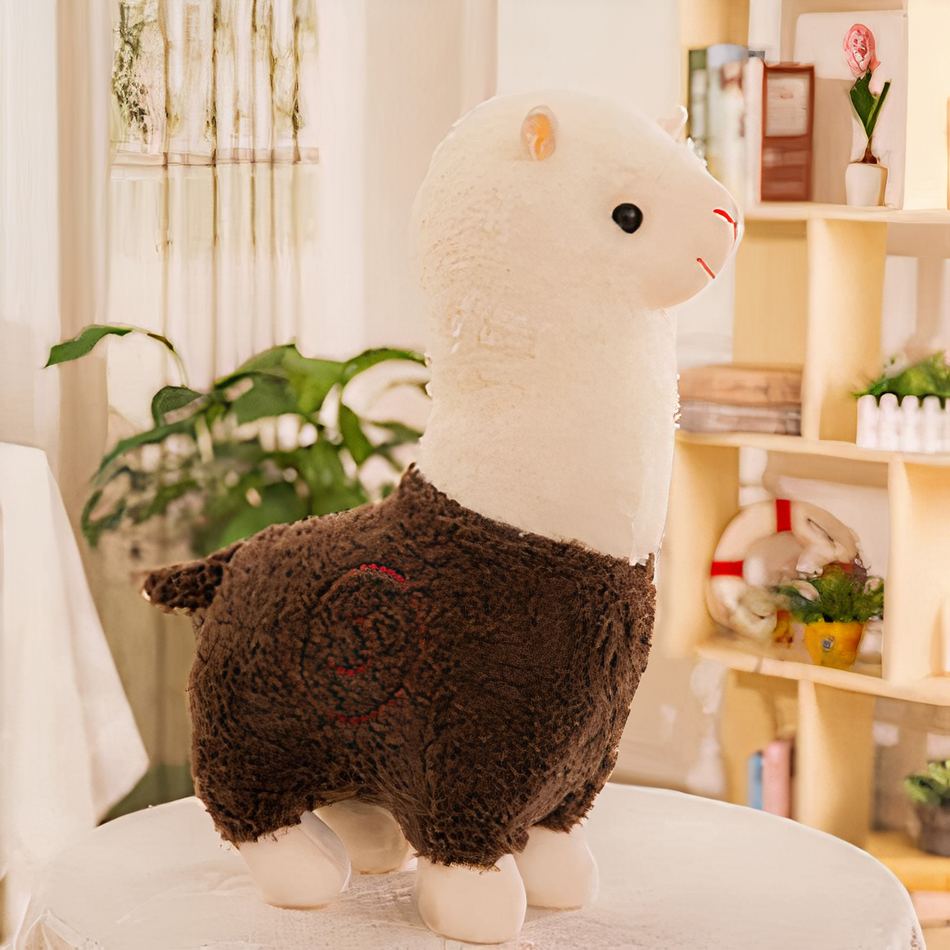 Peluche alpaga robe colorée doux et câlin enfant marron La compagnie de la peluche