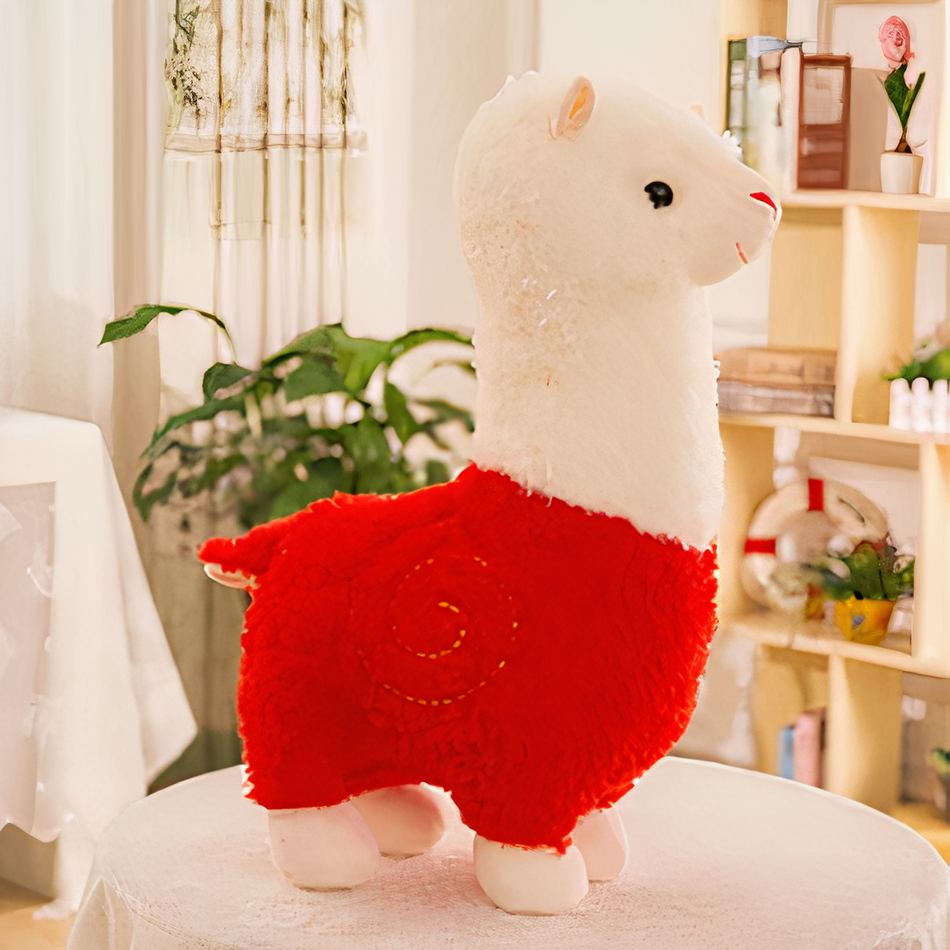 Peluche alpaga robe colorée doux et câlin enfant rouge La compagnie de la peluche