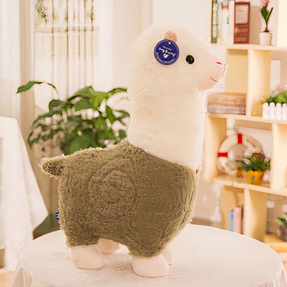 Peluche alpaga robe colorée doux et câlin enfant vert La compagnie de la peluche