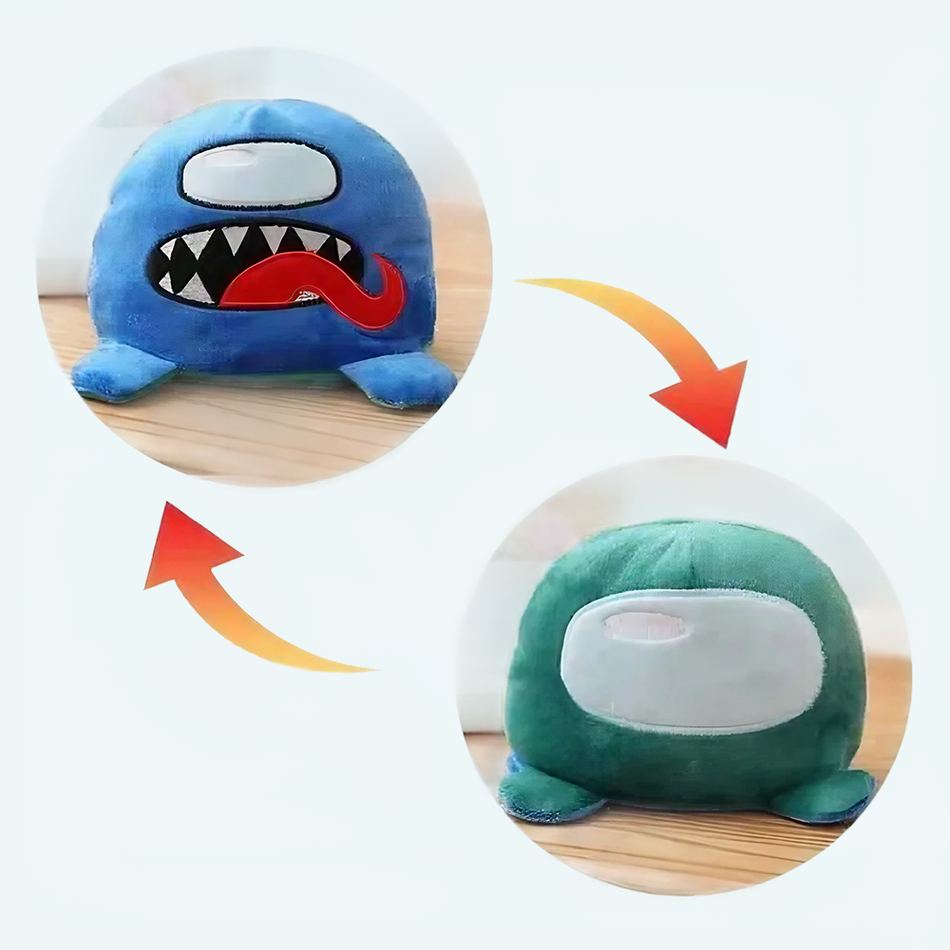 Peluche Among Us réversible bleu vert amusant enfant La compagnie de la peluche