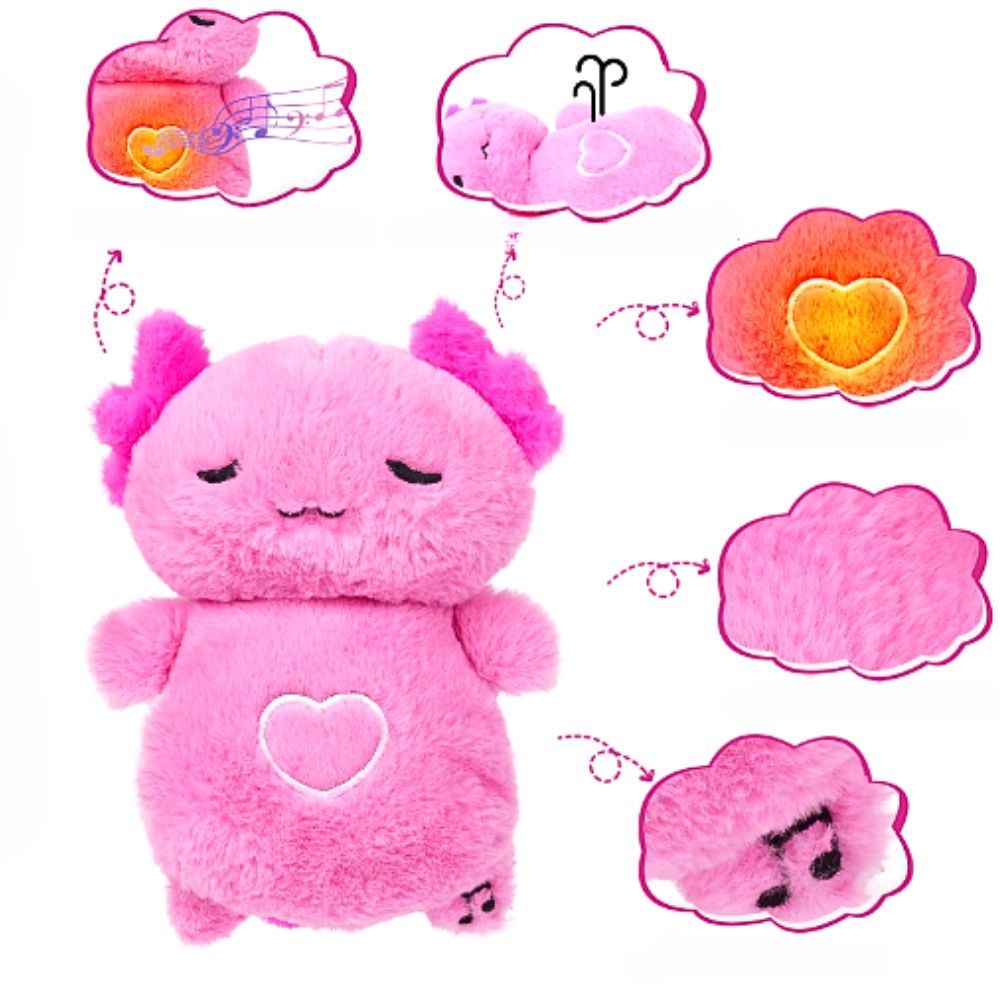 Peluche axolotl rose douce veilleuse musicale enfant La compagnie de la peluche