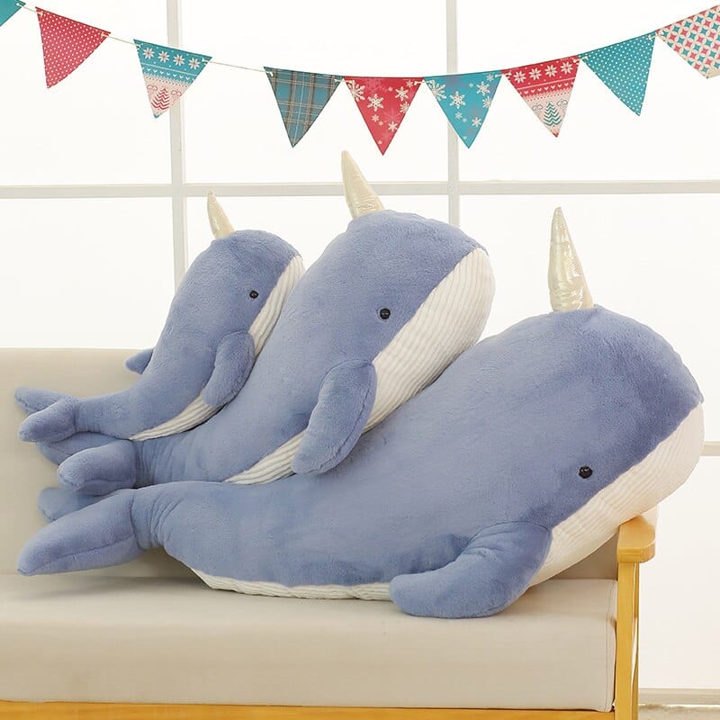 Peluche baleine géante à corne 60cm / Bleu