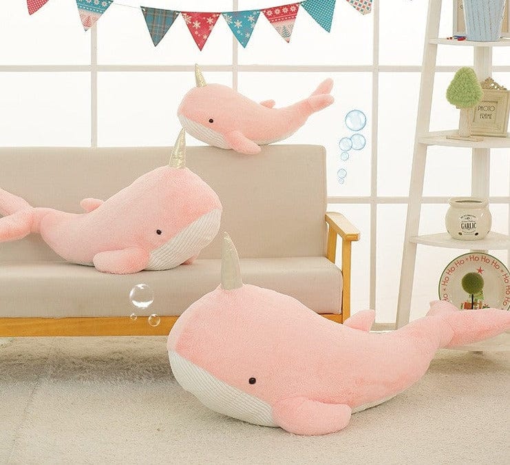 Peluche baleine géante à corne 60cm / Rose