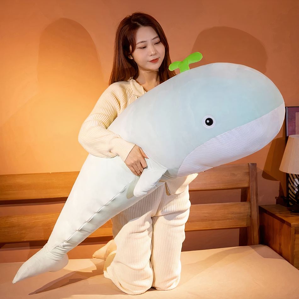 Peluche baleine pastel géante douce chambre déco vert La compagnie de la peluche
