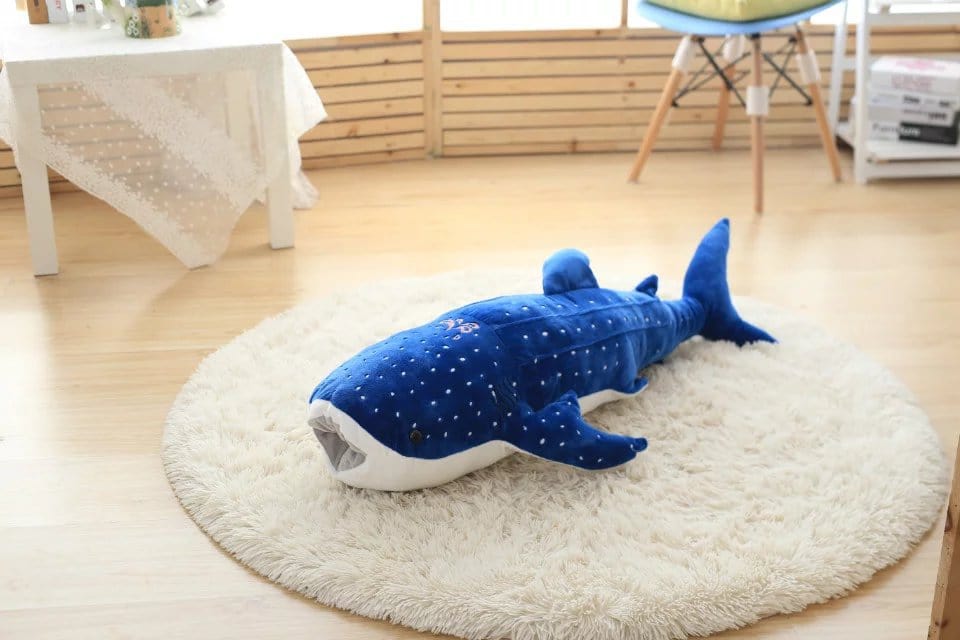 Peluche baleine requin bleu à points blancs 50cm