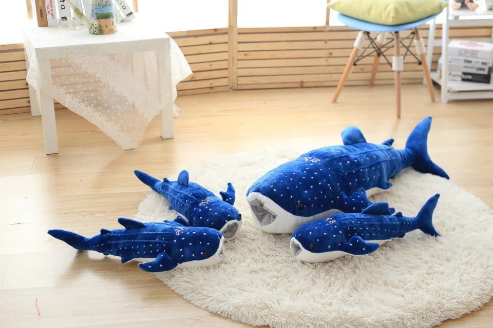 Peluche baleine requin bleu à points blancs