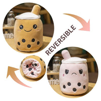 Peluche bubble tea réversible gentil ou méchant 15cm / Marron/Rose