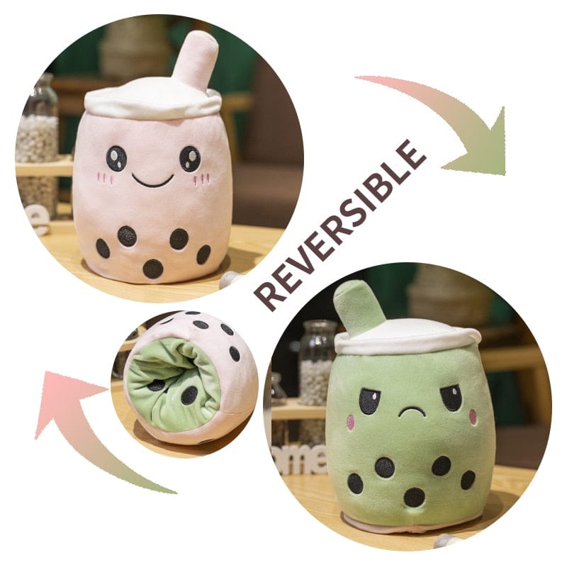 Peluche bubble tea réversible gentil ou méchant 15cm / Rose/Vert