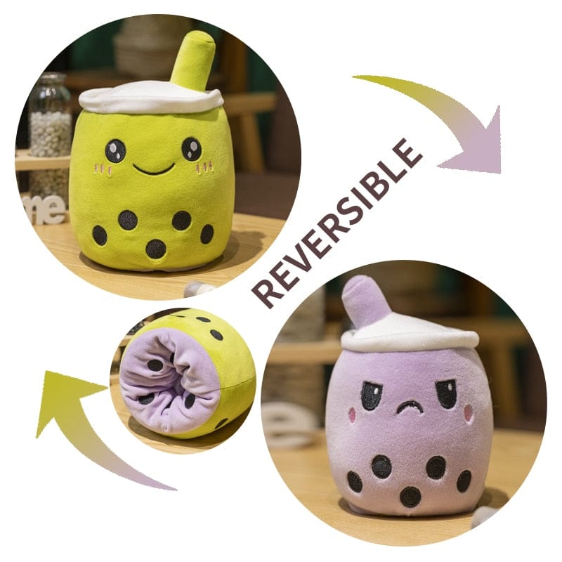 Peluche bubble tea réversible gentil ou méchant 15cm / Vert/Violet