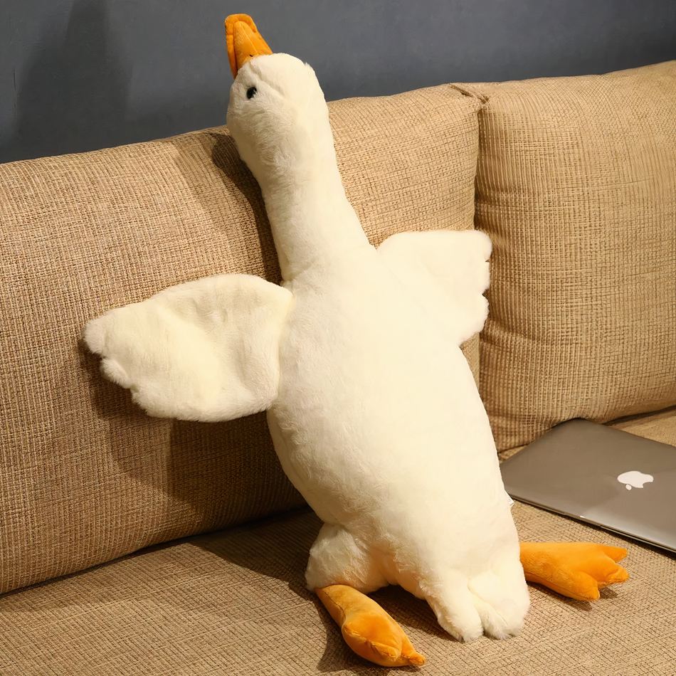 Peluche canard géant jaune doux chambre enfant 130cm / blanc La compagnie de la peluche