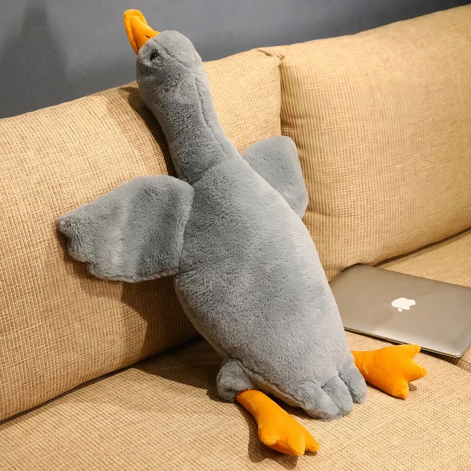 Peluche canard géant jaune doux chambre enfant 130cm / gris La compagnie de la peluche